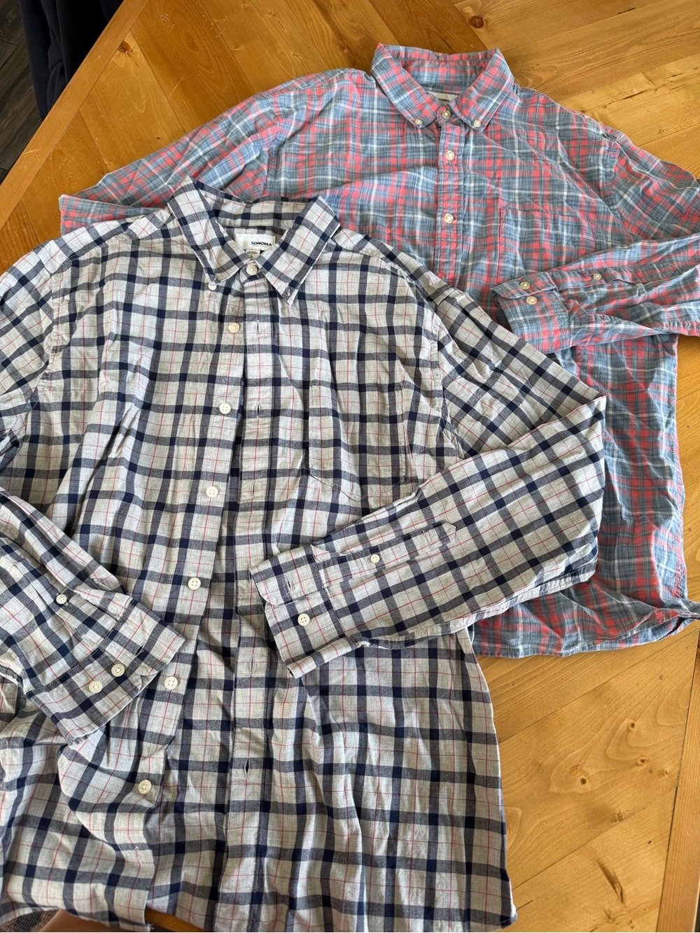 Sonoma Men's Plaid Button-Down Shirt - Navy/White and red /Blue Bundle